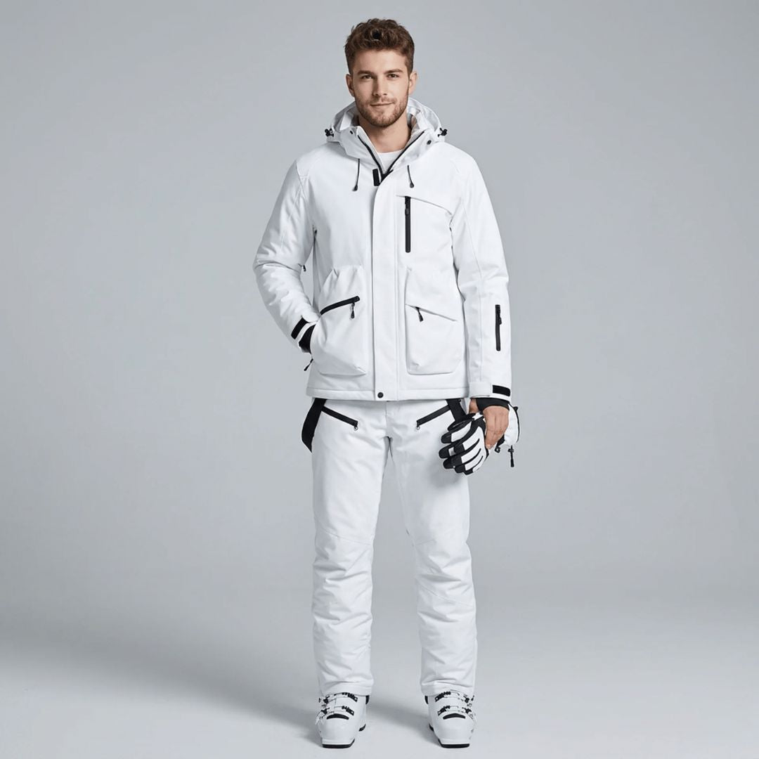 Detail du tissu impermeable de l ensemble de ski homme