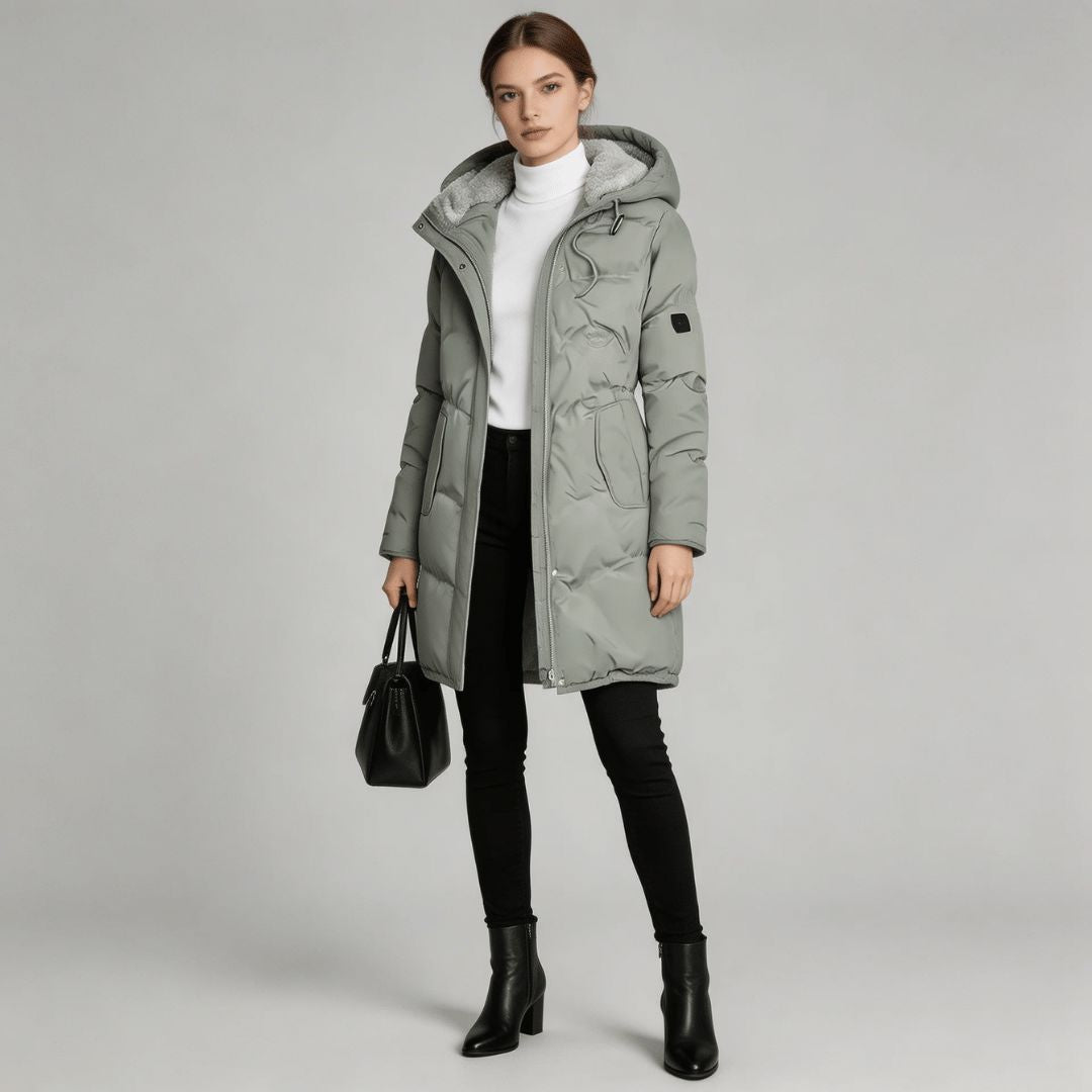 Parka épaisse à capuche femme, doublure polaire, coloris noir