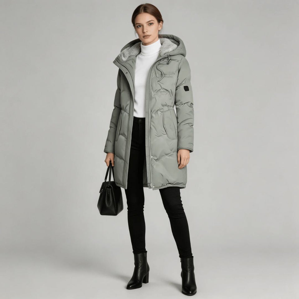 Parka épaisse à capuche femme, doublure polaire, coloris noir