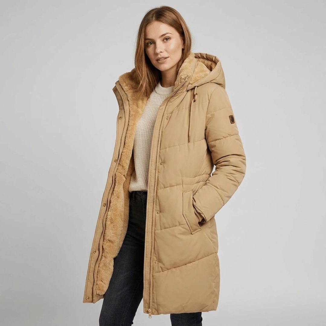 Parka épaisse à capuche femme, coloris kaki, vue de face