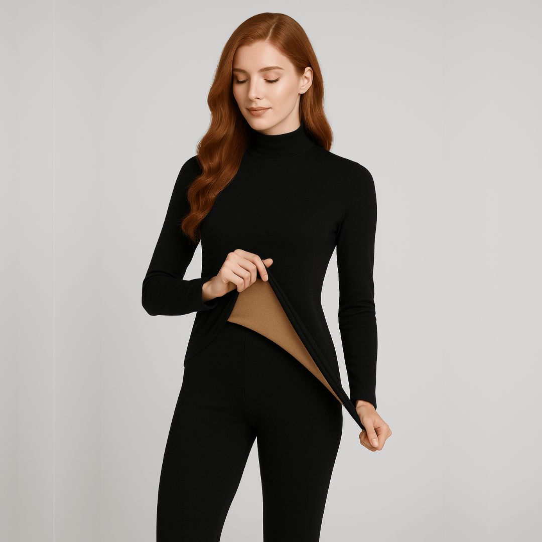 Détail de la doublure peluchée de l'ensemble thermique femme